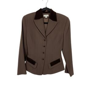Vintage Bebe Wool Blazer Jacket Womens Sz 4 Brown 4 Button Velvet Trim Tailored